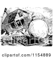 Poster, Art Print Of Retro Vintage Black And White Giant Snowball Hitting A House