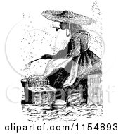Poster, Art Print Of Retro Vintage Black And White Woman Smoking A Pipe And Sitting By Baskets