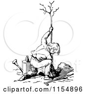 Poster, Art Print Of Retro Vintage Black And White Man Planting A Tree
