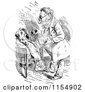 Clipart Of A Retro Vintage Black And White Doctor Giving Pills To A Man Royalty Free Vector Clipart