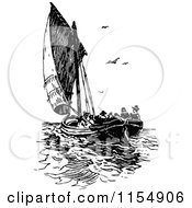 Poster, Art Print Of Retro Vintage Black And White Sailboat With Passengers