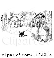 Clipart Of Retro Vintage Black And White Women In A Village Royalty Free Vector Clipart by Prawny Vintage