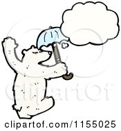 Cartoon Of A Thinking Polar Bear With An Umbrella Royalty Free Vector Illustration