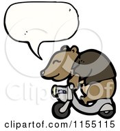 Cartoon Of A Talking Bear On A Scooter Royalty Free Vector Illustration