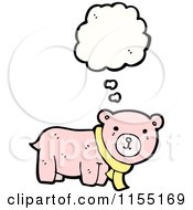 Cartoon Of A Thinking Pink Bear In A Scarf Royalty Free Vector Illustration