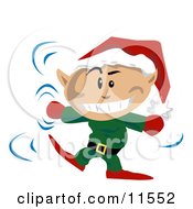Christmas Elf Wearing A Santa Hat And Dancing