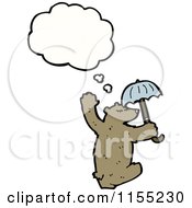 Cartoon Of A Thinking Bear With An Umbrella Royalty Free Vector Illustration