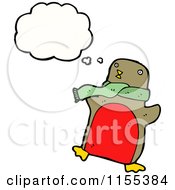 Cartoon Of A Thinking Robin Wearing A Scarf Royalty Free Vector Illustration