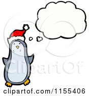 Cartoon Of A Thinking Christmas Penguin Royalty Free Vector Illustration