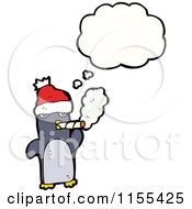 Cartoon Of A Thinking Christmas Penguin Smoking Royalty Free Vector Illustration