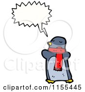 Cartoon Of A Talking Penguin Wearing A Scarf Royalty Free Vector Illustration