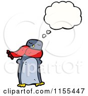 Cartoon Of A Thinking Penguin Wearing A Scarf Royalty Free Vector Illustration