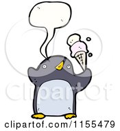 Cartoon Of A Talking Penguin With Ice Cream Royalty Free Vector Illustration