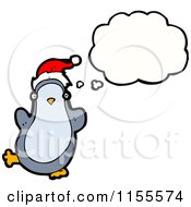 Cartoon Of A Thinking Christmas Penguin Royalty Free Vector Illustration