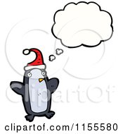 Cartoon Of A Thinking Christmas Penguin Royalty Free Vector Illustration