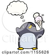Cartoon Of A Thinking Penguin With An Ice Cream Cone Royalty Free Vector Illustration