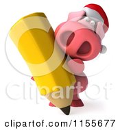 Clipart Of A 3d Christmas Pig Writing With A Giant Pencil Royalty Free CGI Illustration by Julos