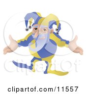 Old Joker Or Jester Man With His Arms Out Clipart Illustration by AtStockIllustration
