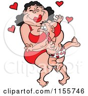 Cartoon Of A Chubby Woman Squishing A White Man Between Her Breasts Royalty Free Vector Illustration