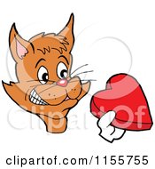 Cartoon Of A Valentines Day Cat Holding A Heart Shaped Candy Box Royalty Free Vector Illustration by LaffToon