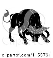 Clipart Of A Black And White Horoscope Zodiac Astrology Charging Taurus Bull Royalty Free Vector Illustration