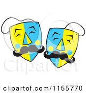 Poster, Art Print Of Blue And Yellow Mustached Theater Masks