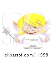Cute Blond Fairy Holding A Magic Wand Clipart Illustration by AtStockIllustration