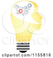 Clipart Of A Yellow Lightbulb Head With Gears Royalty Free Vector Illustration