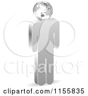 Clipart Of A 3d Silver Man With A Globe Head Royalty Free Vector Illustration