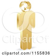 Poster, Art Print Of 3d Gold Man With A Globe Head