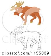 Cartoon Of A Happy Brown And Outlined Moose Royalty Free Illustration by Alex Bannykh