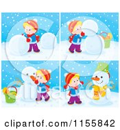 Cartoon Of Scenes Of A Boy Building A Snowman Royalty Free Illustration