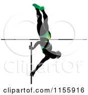 Silhouetted Woman Pole Vaulting In A Green Suit