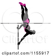 Silhouetted Woman Pole Vaulting In A Pink Suit