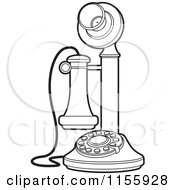 Clipart Of An Outlined Candlestick Telephone Royalty Free Vector Illustration