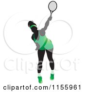 Poster, Art Print Of Silhouetted Swinging Tennis Woman In A Green Outfit