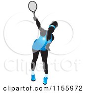 Poster, Art Print Of Silhouetted Swinging Tennis Woman In A Blue Outfit