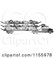 Poster, Art Print Of Black And White Big Rig Truck Transporting Cars