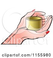 Clipart Of A Hand Holding A Small Gold Cup Royalty Free Vector Illustration