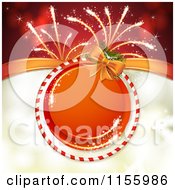 Poster, Art Print Of Christmas Or New Year Background Of Fireworks And A Round Candy Cane Frame