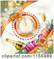 Poster, Art Print Of New Year Background Of Fireworks A Clock And Champagne