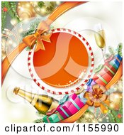 Poster, Art Print Of New Year Background Of Gifts And Champagne With A Frame