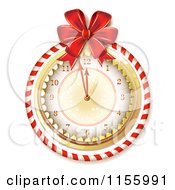 Poster, Art Print Of New Year Clock With A Red Bow And Candy Cane Ring