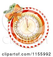 Poster, Art Print Of New Year Clock With A Bow And Candy Cane Ring