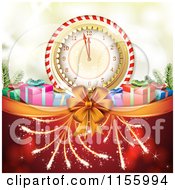 Poster, Art Print Of New Year Background Of Fireworks Gifts And A Clock