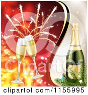 Poster, Art Print Of New Year Background With Champagne Glasses Fireworks And A Bottle