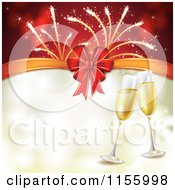 Poster, Art Print Of New Year Background With Champagne Glasses Fireworks And A Bow