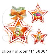 Poster, Art Print Of Candy Cane Stars With Christmas Stockings And Gifts