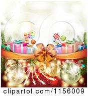 Poster, Art Print Of Christmas Background Of Presents Fireworks Baubles Candy And A Bow