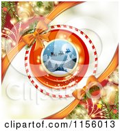 Clipart Of A Christmas Background Of Santas Sleigh Baubles And Fireworks Royalty Free Vector Illustration